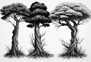 3 tall skinny trees growing out of the same root tattoo idea