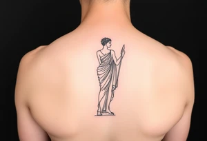 outer thigh tattoo greek sculpture female, fine line tattoo idea