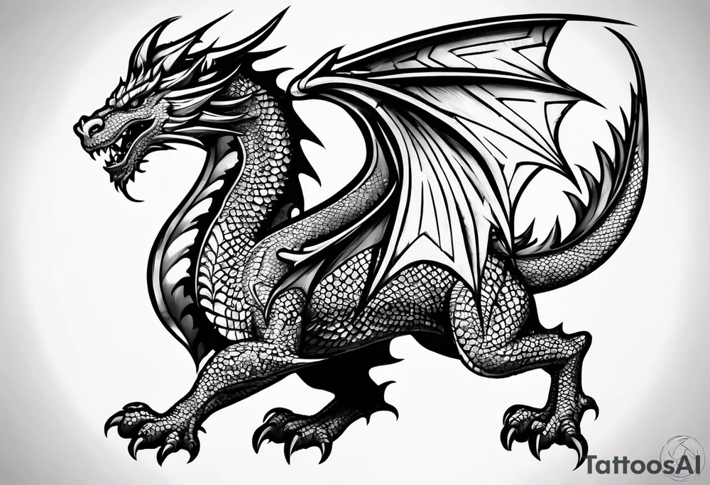 Welsh dragon holding a texas star as a shield tattoo idea