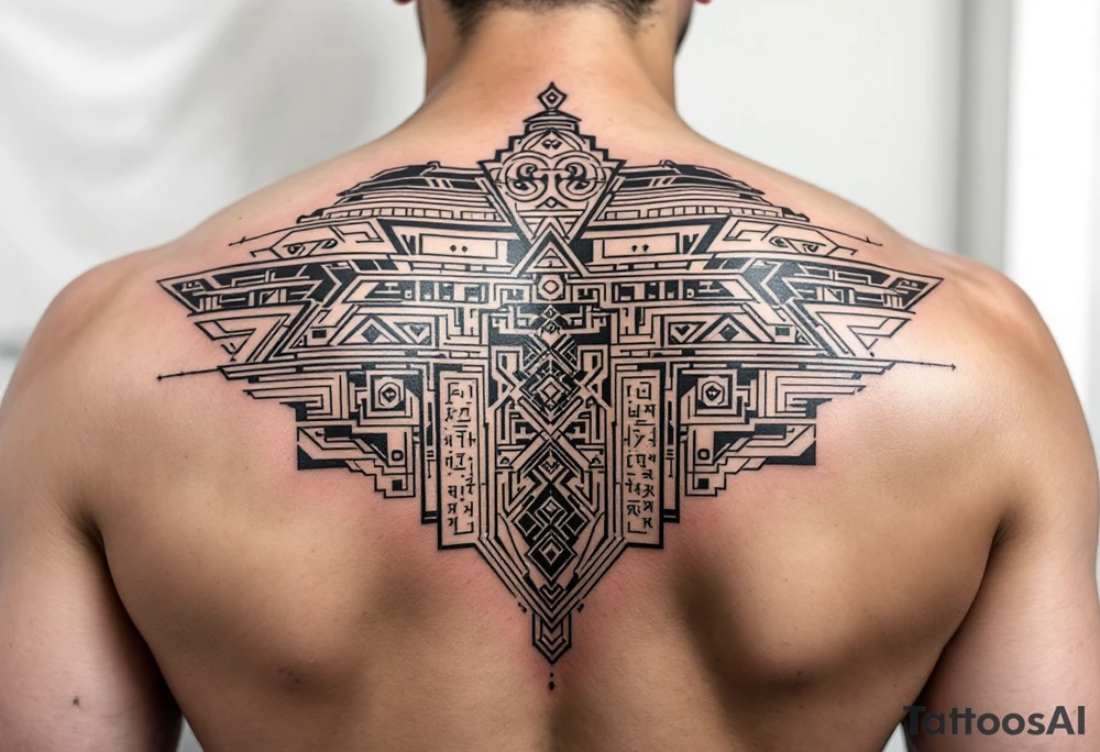 A Sak Yant tattoo is a sacred hand-poked design composed of precise geometric shapes, rows of ancient script, and symbolic imagery such as tigers, Hanuman, or temples, all meticulously arranged to channel protection, strength, and spiritual energy. tattoo idea