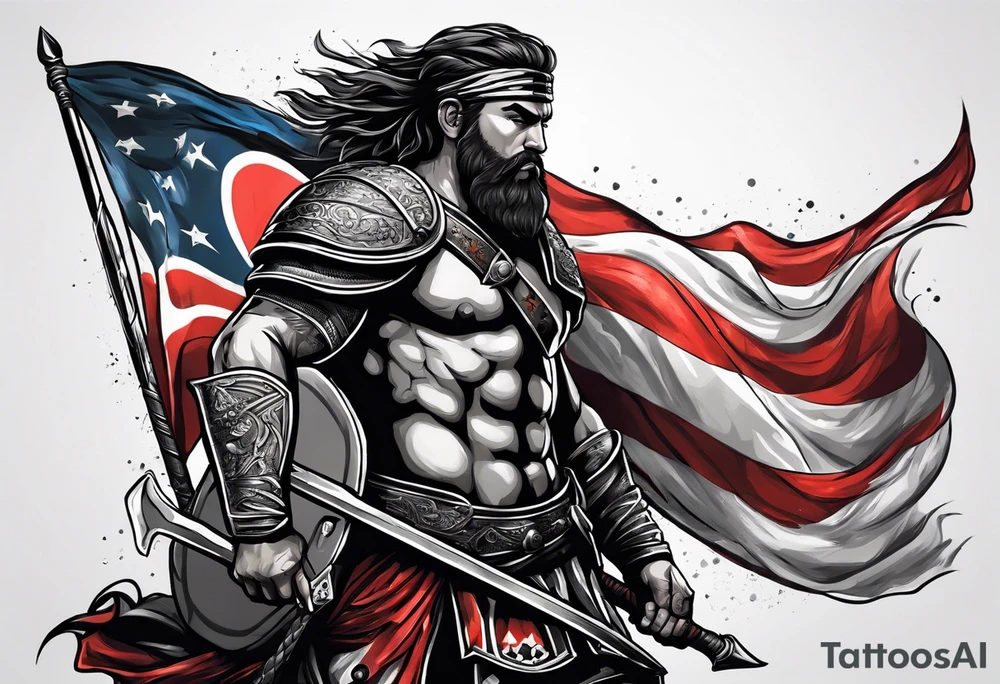 The warrior is holding the flag of Georgia tattoo idea