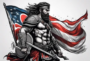 The warrior is holding the flag of Georgia tattoo idea