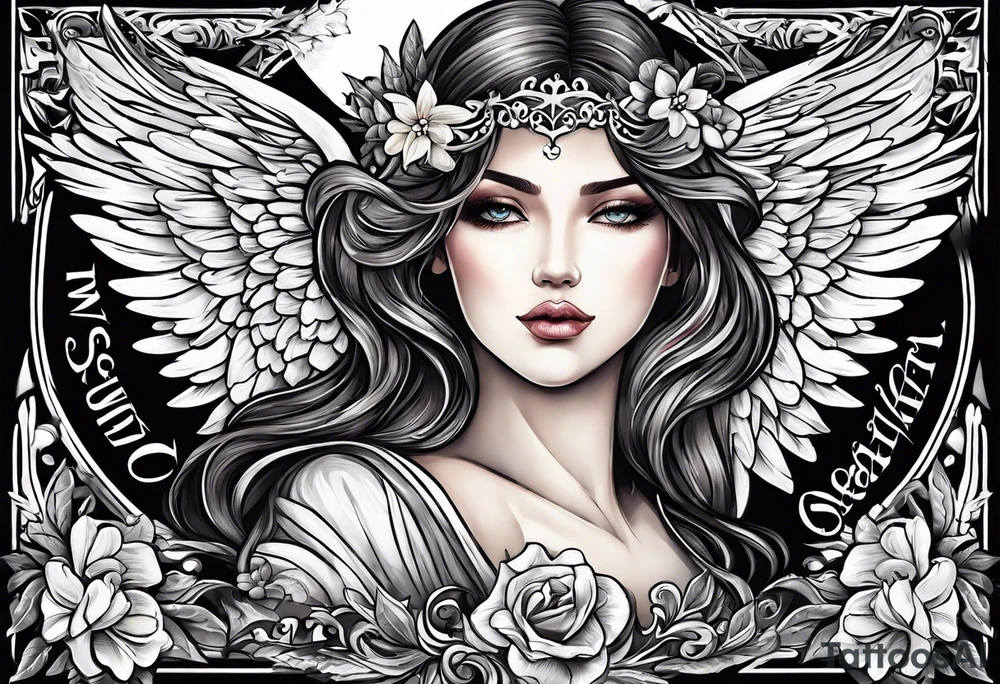 an angel with "my sweet angel" written underneath it tattoo idea