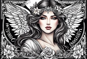 an angel with "my sweet angel" written underneath it tattoo idea