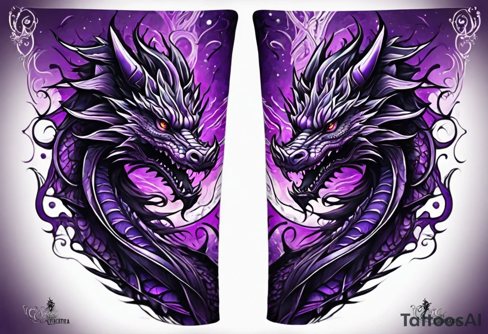 Purple dragon arm sleeve with an eldritch design tattoo idea