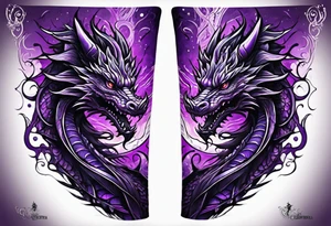 Purple dragon arm sleeve with an eldritch design tattoo idea