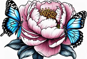 Peony with blue monarch butterflies tattoo idea