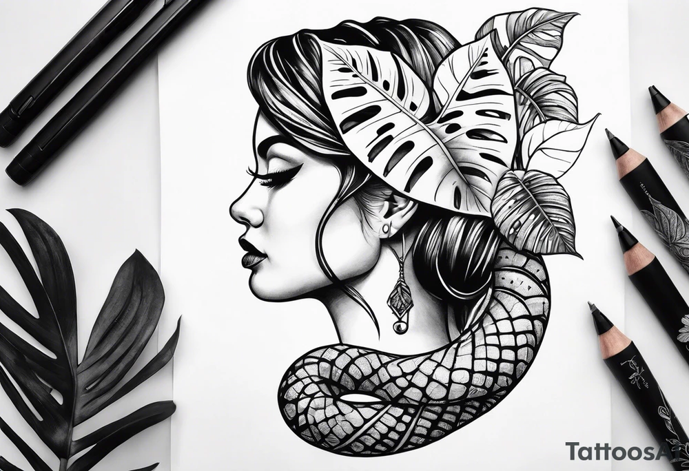 Monstera avec serpent tattoo idea