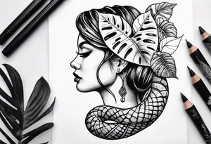 Monstera avec serpent tattoo idea