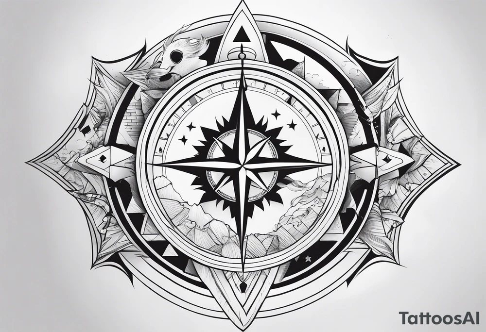 compass, playing cards, dice, horse, eagle sleeve tattoo idea compass, playing cards, dice, horse, eagle sleeve tattoo idea