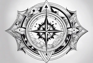 compass, playing cards, dice, horse, eagle sleeve tattoo idea