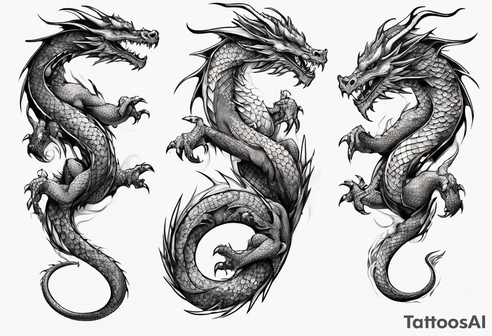 dragon with long body and scales tattoo idea