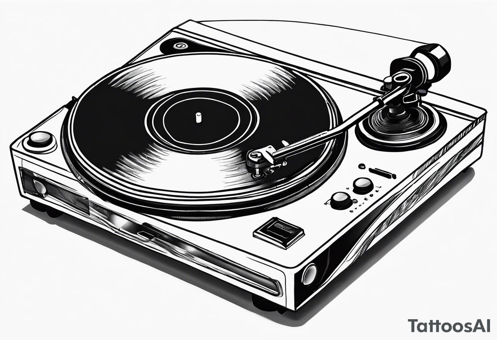 A recordplayer in fineline very minimalistic one line tattoo idea