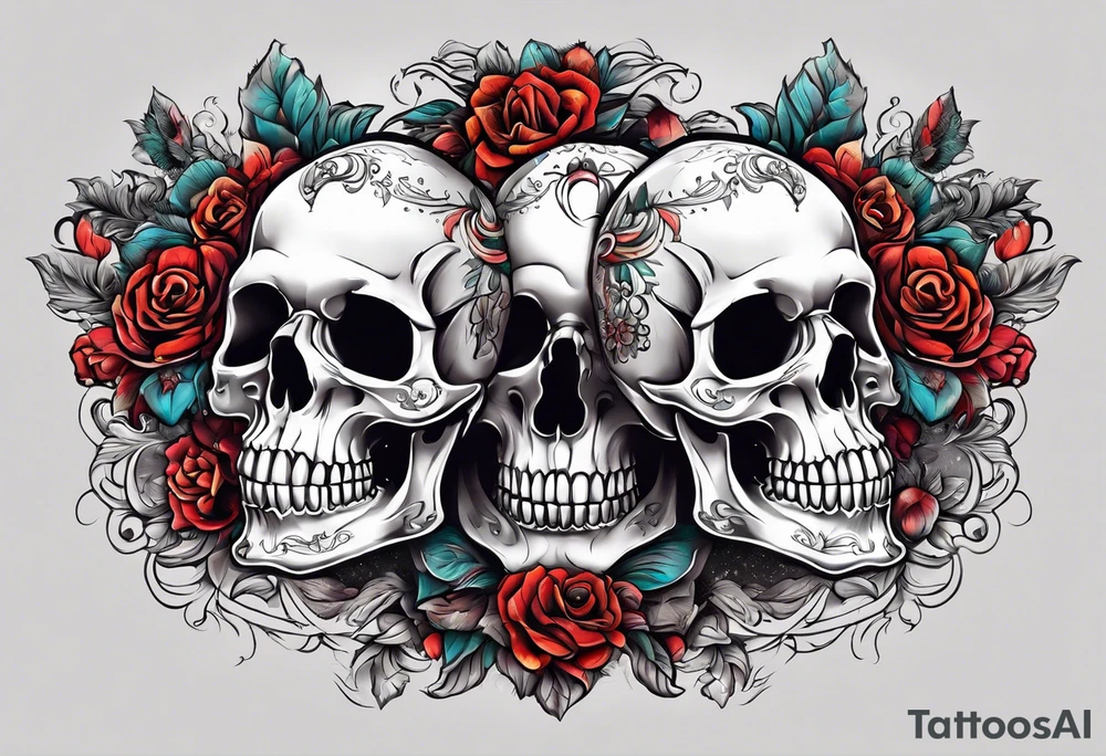 Wedding of two skeletons, the alter in the open mouth of a skull tattoo idea