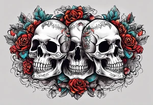 Wedding of two skeletons, the alter in the open mouth of a skull tattoo idea