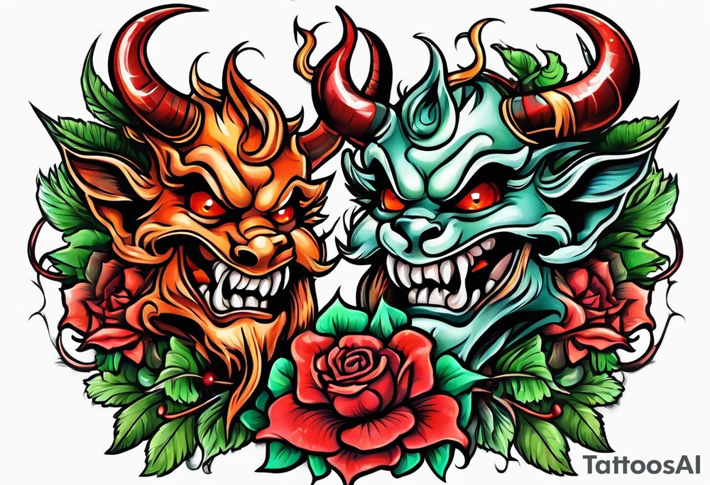 Stoner boy and girl devils tattoo idea