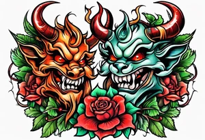 Stoner boy and girl devils tattoo idea