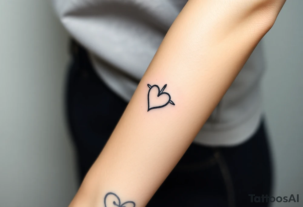Minimalist tattoo for women who love travel and science, make feminine. For forearm. Should be small, aeroplane and heart tattoo idea