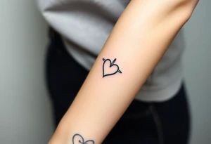 Minimalist tattoo for women who love travel and science, make feminine. For forearm. Should be small, aeroplane and heart tattoo idea