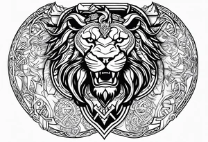 Valhalla shield sword lion dragon runes tattoo idea