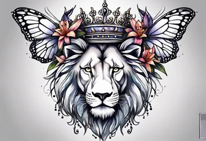African lion lilies butterflies crown tattoo idea