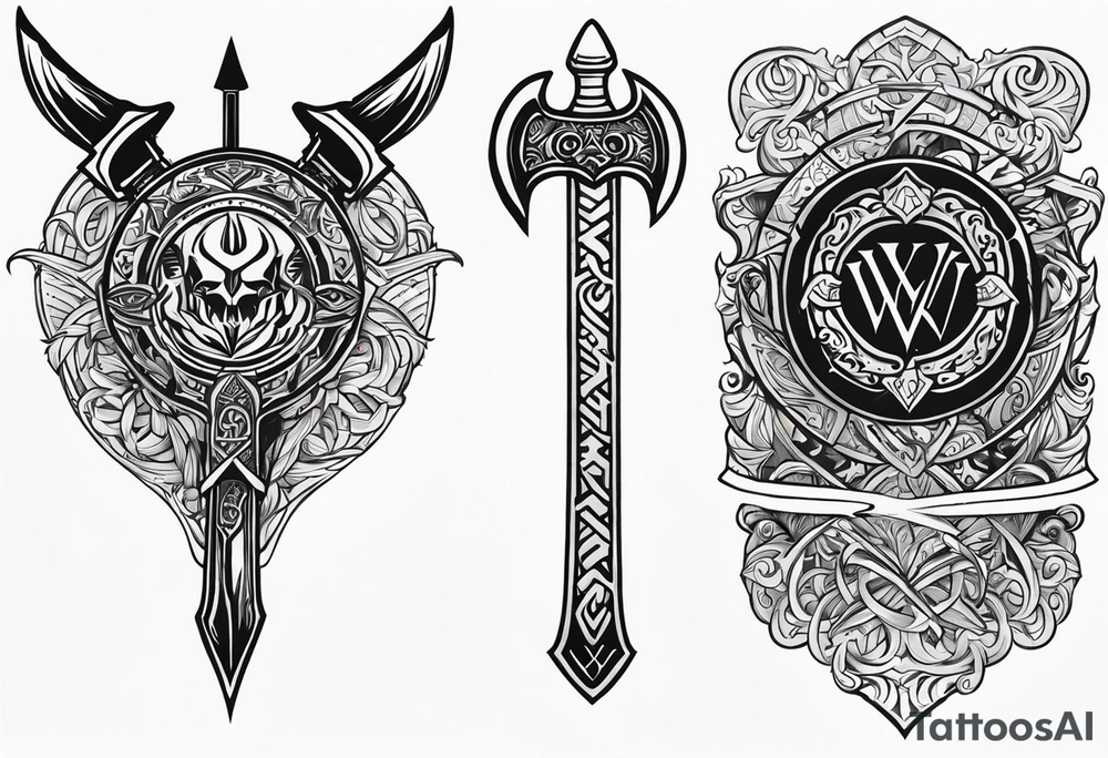 Valhalla sword shield axe tattoo idea