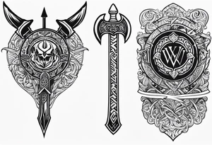 Valhalla sword shield axe tattoo idea