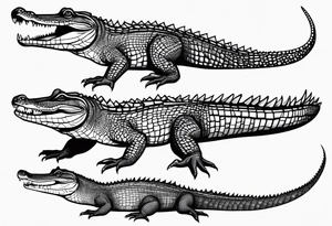 Full body caiman with stretched tail top view tattoo idea