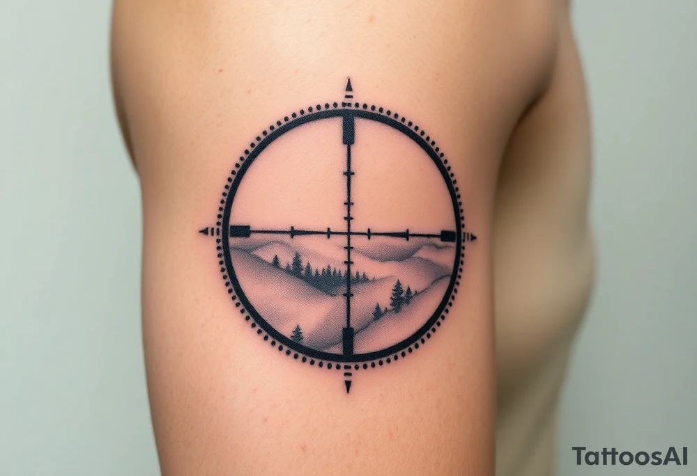 scope crosshairs with eerie fog in background tattoo idea