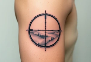scope crosshairs with eerie fog in background tattoo idea