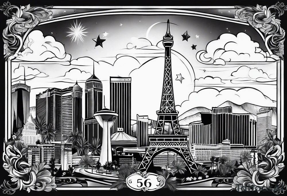 Las Vegas sky line arm sleeve tattoo idea