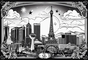 Las Vegas sky line arm sleeve tattoo idea