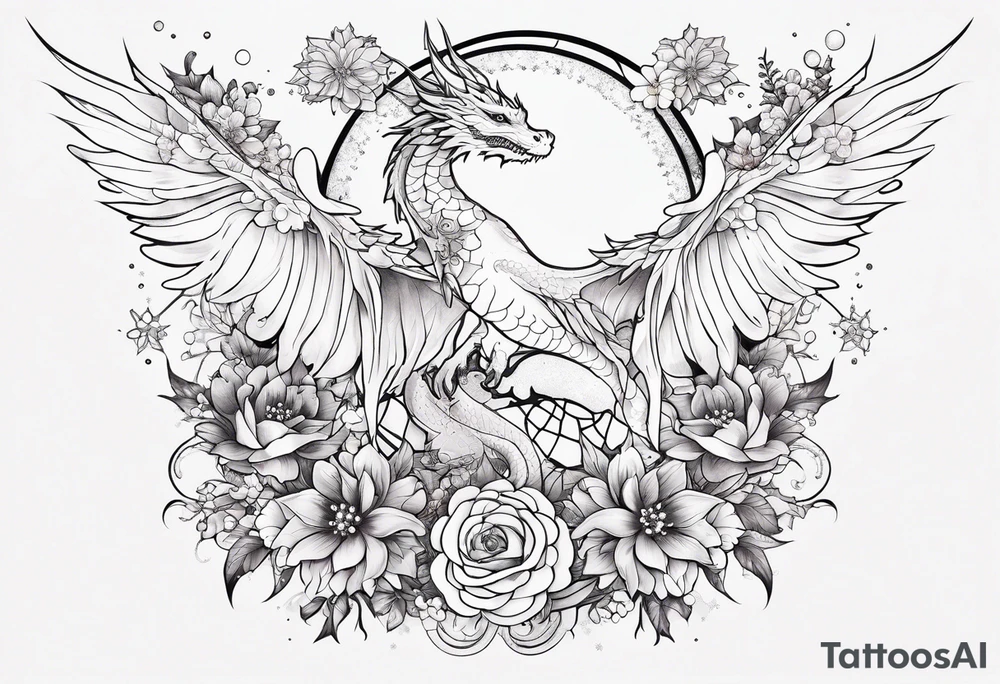 Constellation, wing , snow , cross , dragon female japan kawaii , flower tattoo idea