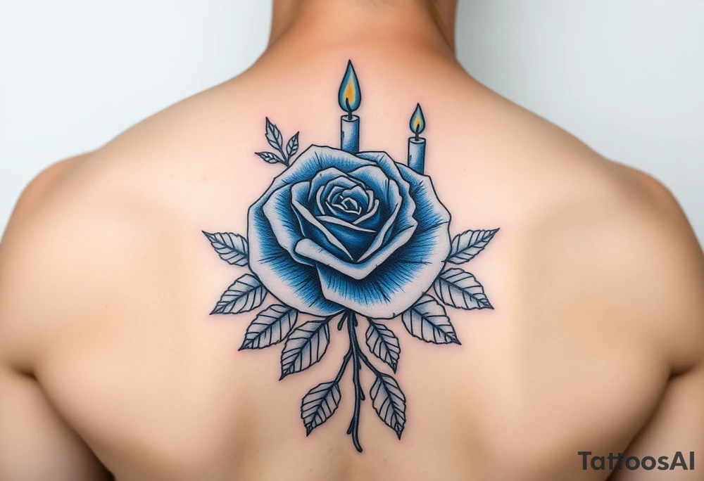 Blue, rose, candles tattoo idea