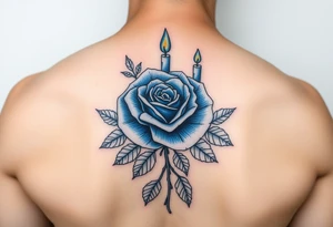 Blue, rose, candles tattoo idea