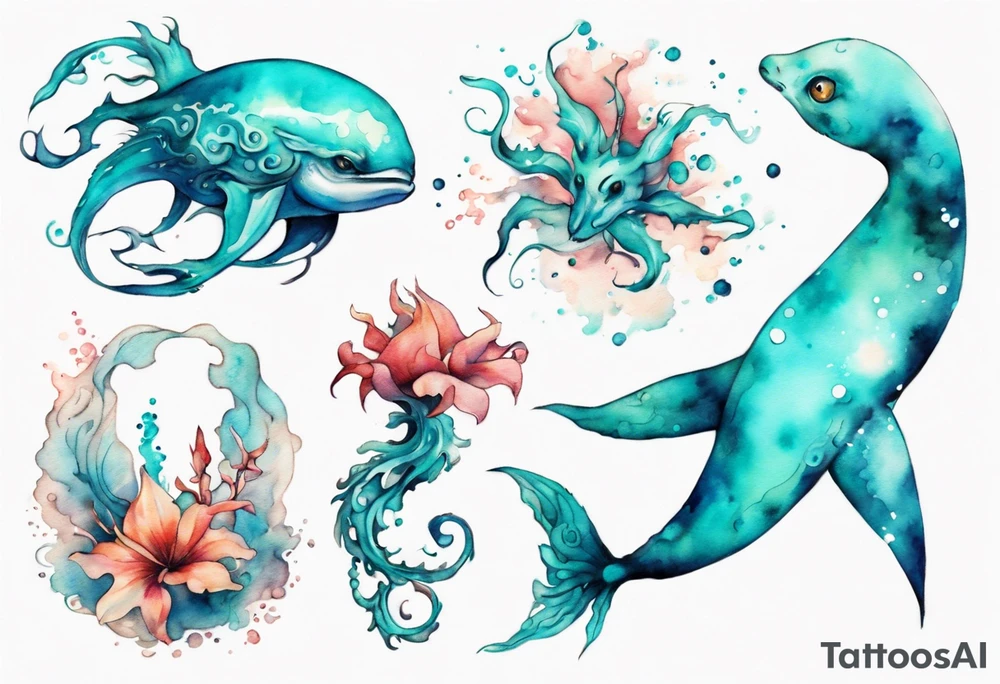a beautiful feminine turquoise seas creature tattoo idea