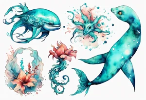a beautiful feminine turquoise seas creature tattoo idea