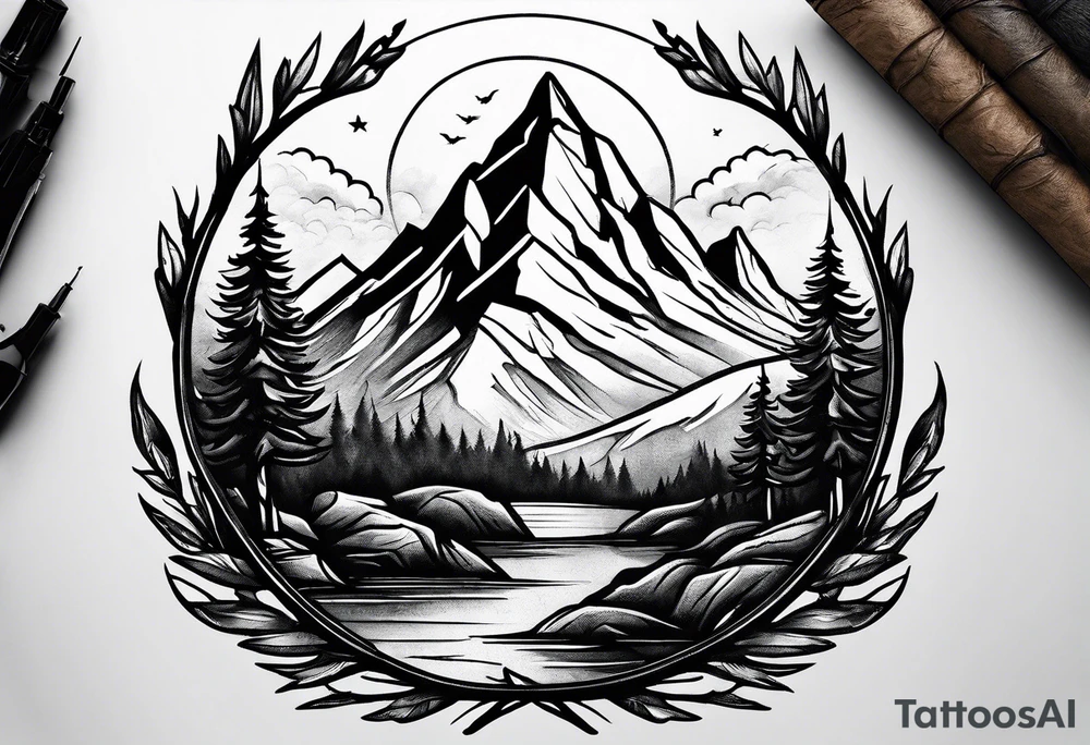 Wilderness mountains tattoo idea