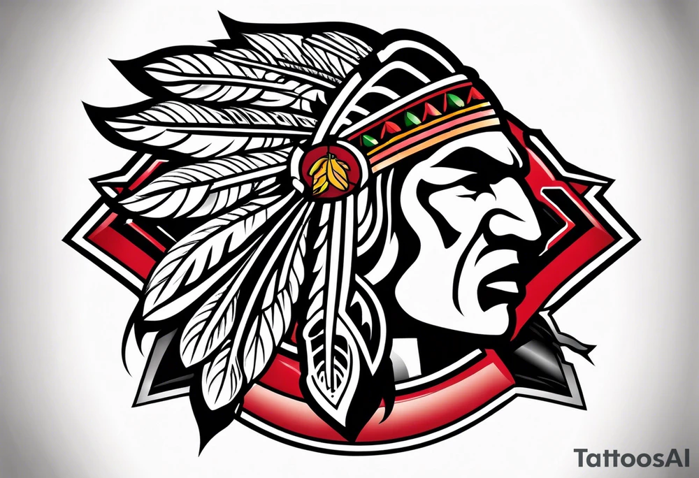 chicago blackhawks indian head logo leg sleeve tattoo idea