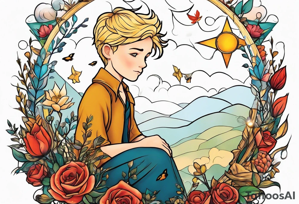 literary tattoo with the little prince, divergent, the hunger games and harry potter tattoo idea