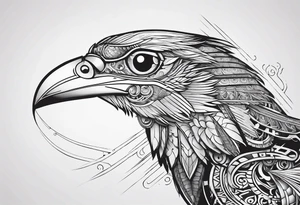 Minimalist Cyberpunk Mayan Quetzal that has cybernetic neurons coming from the bottom. tattoo idea