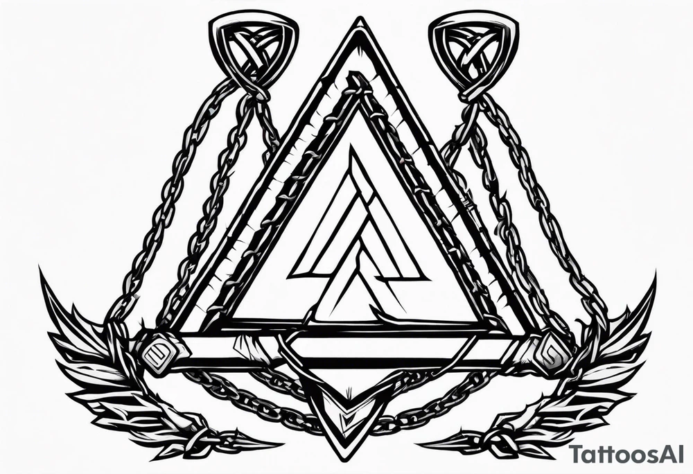 Valhalla sword shield axe barbed wire chains valknut tattoo idea