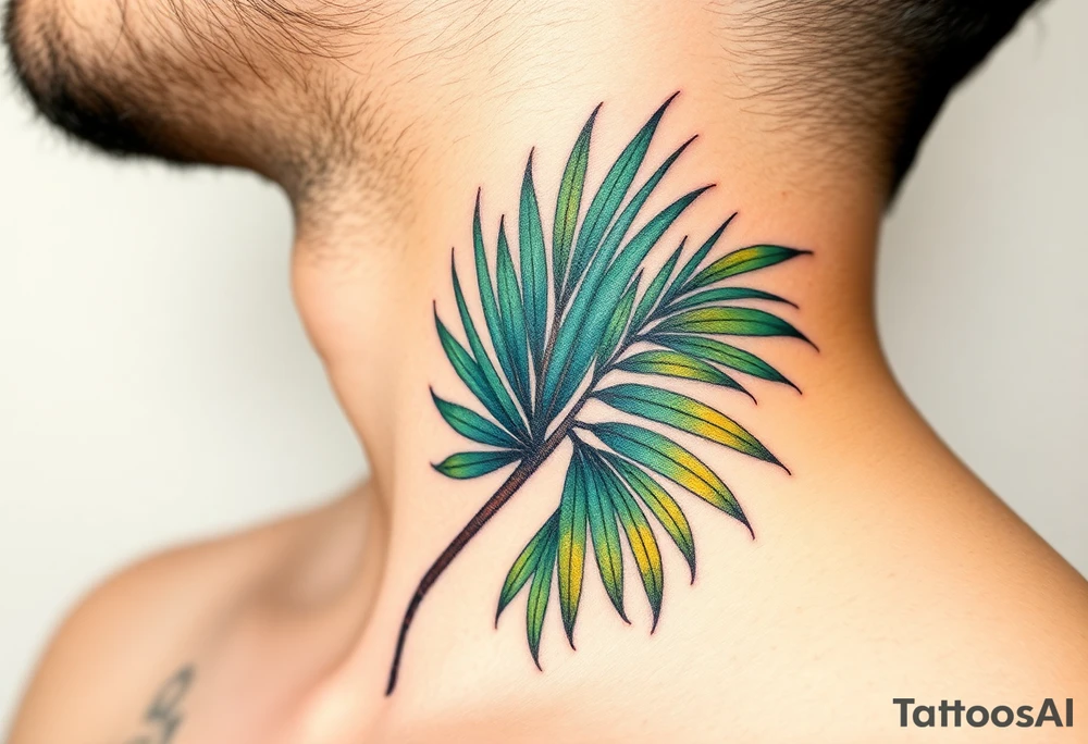 large palm leaves twisted side neck tattoo tattoo idea