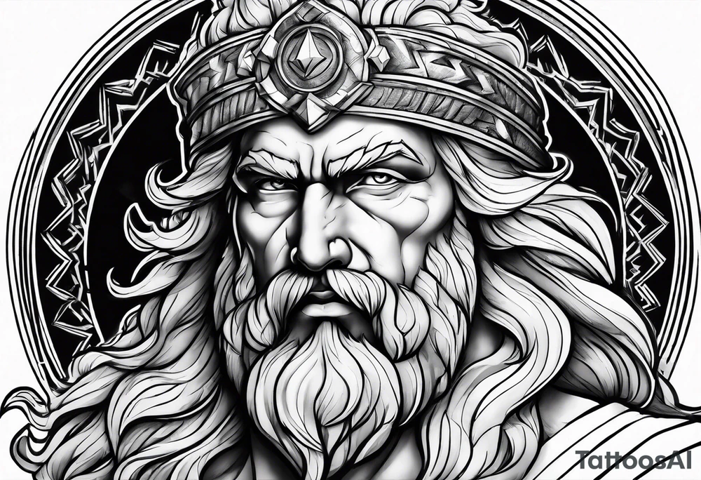 Realistic Zeus with lightning bolt tattoo idea