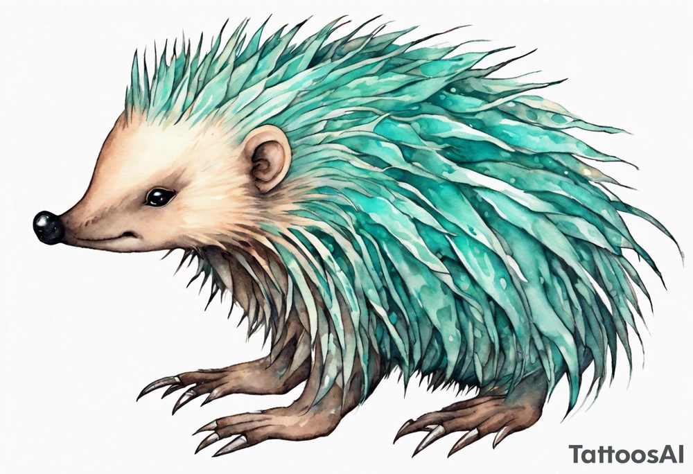 A beautiful Echidna with turquois scales and teal hair. tattoo idea