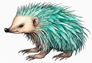 A beautiful Echidna with turquois scales and teal hair. tattoo idea