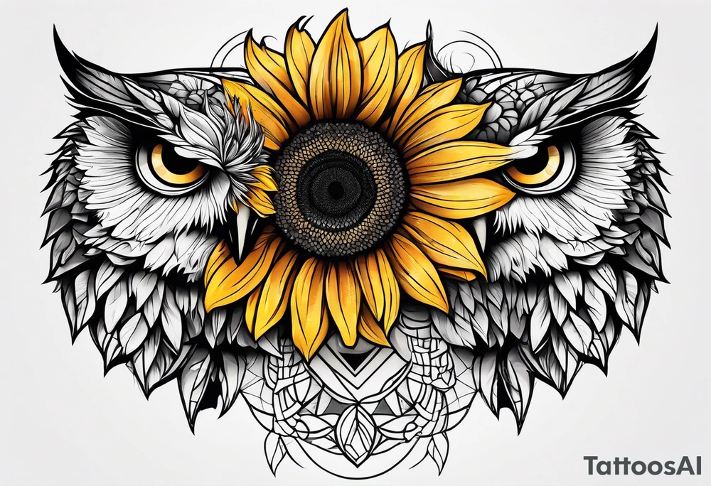 Owl and sunflower sleeve tattoo idea