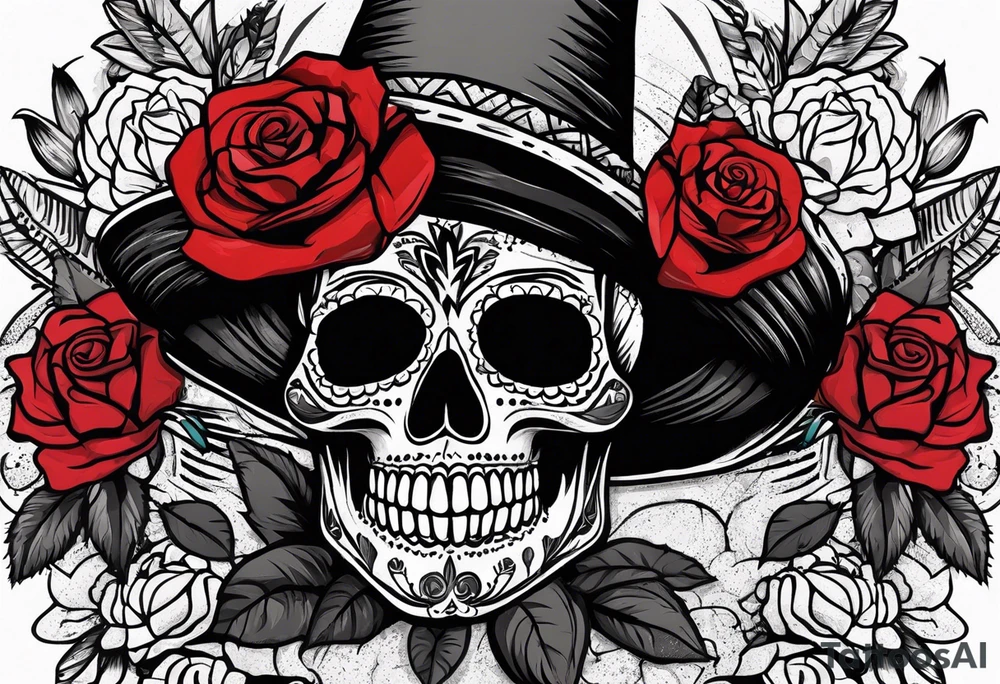 day of dead, red rose, Mexican hat, no skull, cactus tattoo idea