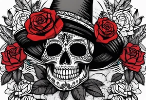 day of dead, red rose, Mexican hat, no skull, cactus tattoo idea