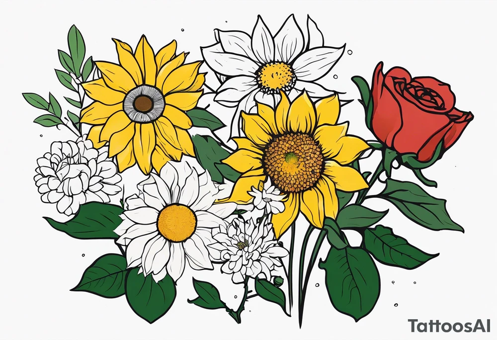 Sunflower daffodil, daisy, rose Adler, chrysanthemum, holly tattoo idea